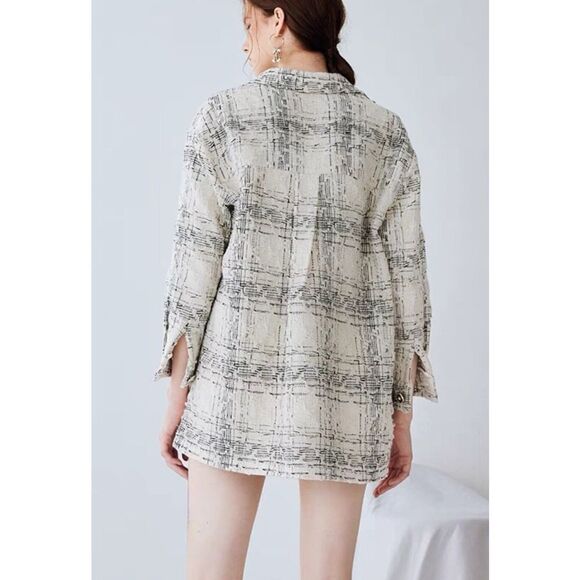 Angels & Castles Tweed Blazer Jacket Plaid Bouclé Wool Polyester Blend Medium‎ - Picture 4 of 10